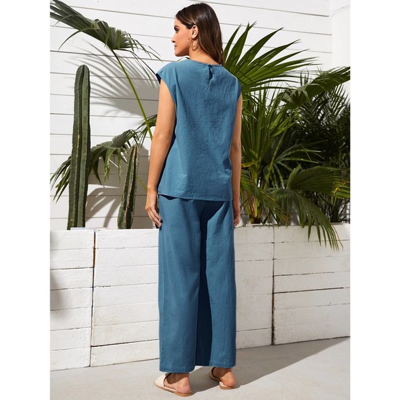 Maternity Batwing Sleeve Keyhole Back Top Wide Leg Pants Set - Picture 6 of 11